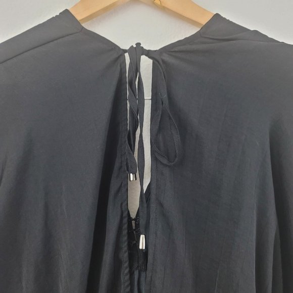 Free People Elouise Black Satin Long Sleeve Blouse Oversized Boho V-Neck Top XS - Picture 7 of 13